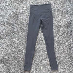 Lululemon, leggings, gray, 28 inch length, size 6, some pilling on inner legs.